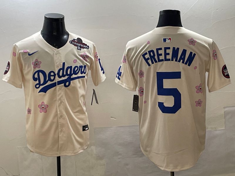 Men Los Angeles Dodgers #5 Freeman Cream Sakura Edition 2025 Nike MLB Jersey style 8->los angeles dodgers->MLB Jersey